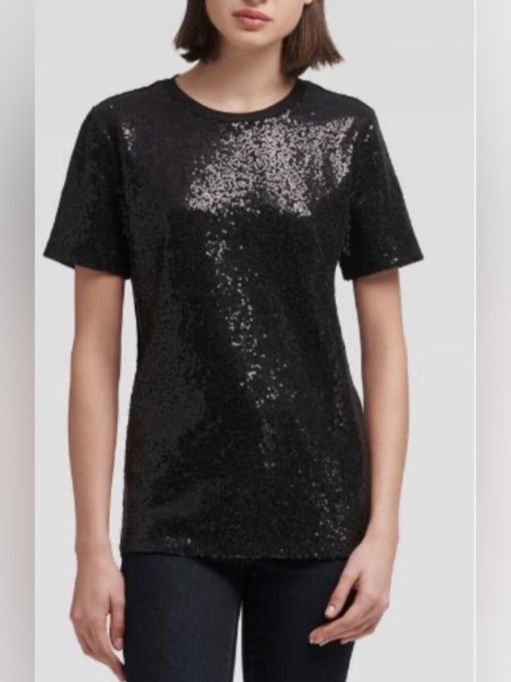 DKNY Black Sequin Short Sleeve Tee